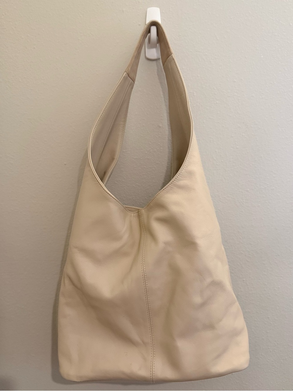 Cream Leather Hobo Bag - Minimalist Women's Shoulder Bag